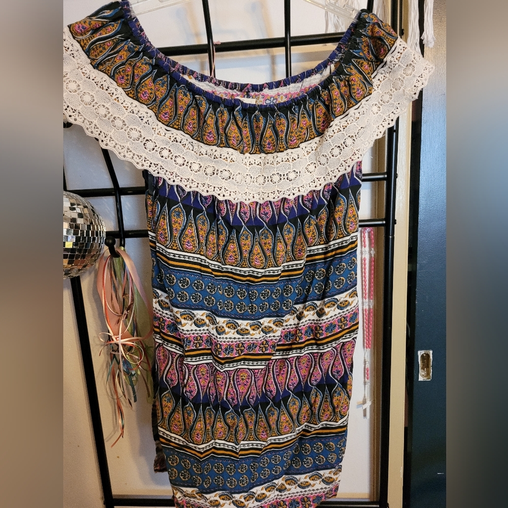 Hollister Women's Sleeveless Multicolor Print Peasant/Boho Blouse Size Large